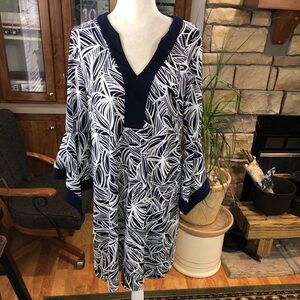 NWT PERCEPTIONS NEW YORK SIZE 12 NAVY BLUE & WHITE TEXTURED LEAF PATTERN